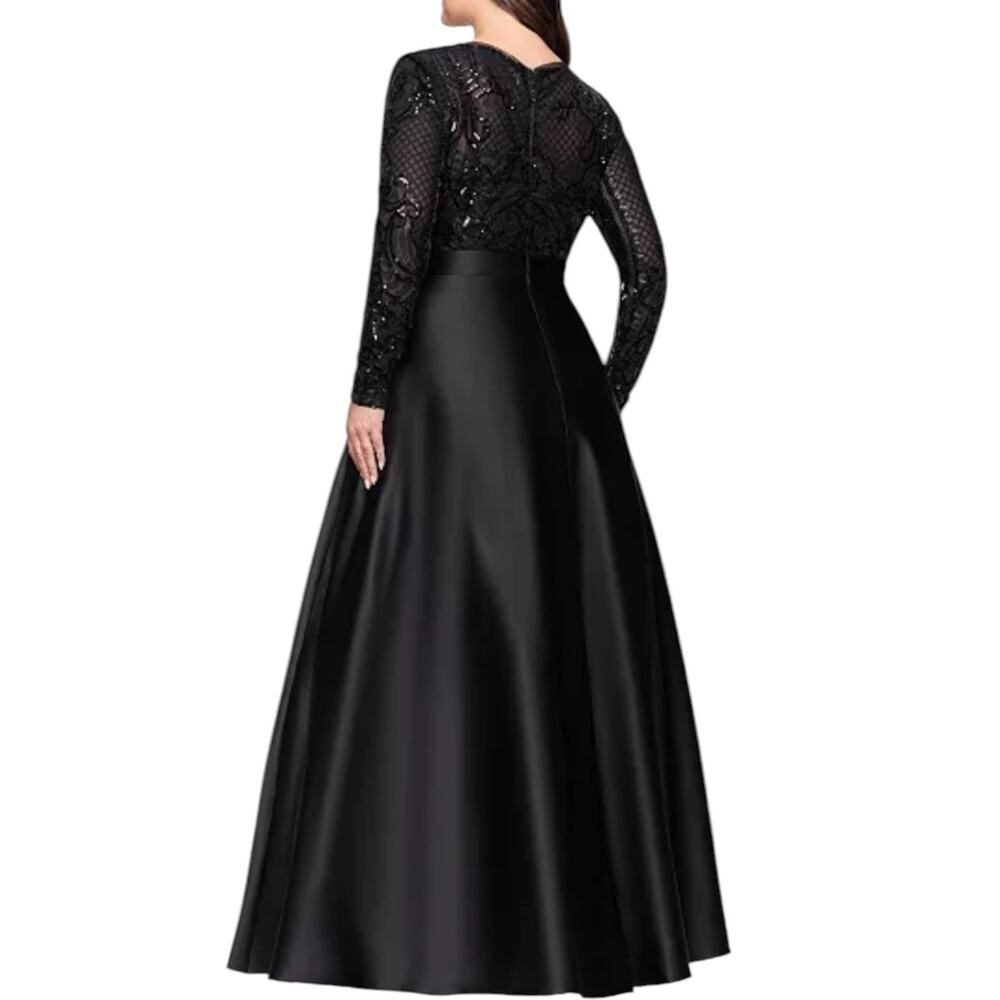 NWOT Betsy & Adam Sequin Long Sleeve Ball Gown Black Size 8 - Picture 3 of 10